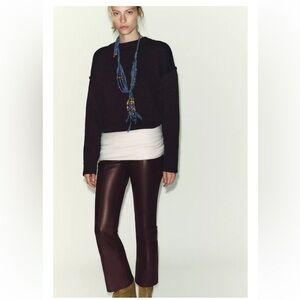 Zara FAUX LEATHER mini FLARE LEGGINGS Brown sz XL ( check measurements for fit)